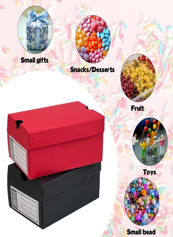 Foxtell 24 Pack Mini Sneaker Boxes for Party Favors 6.1 x 3.9 x 2.5 Inch Mini Shoe Gifts Boxes for Candies Cookies Snacks Sports Small Gift Case with Label for Wedding , Holiday, Birthday Party Favor (Black & Red) - Image 3